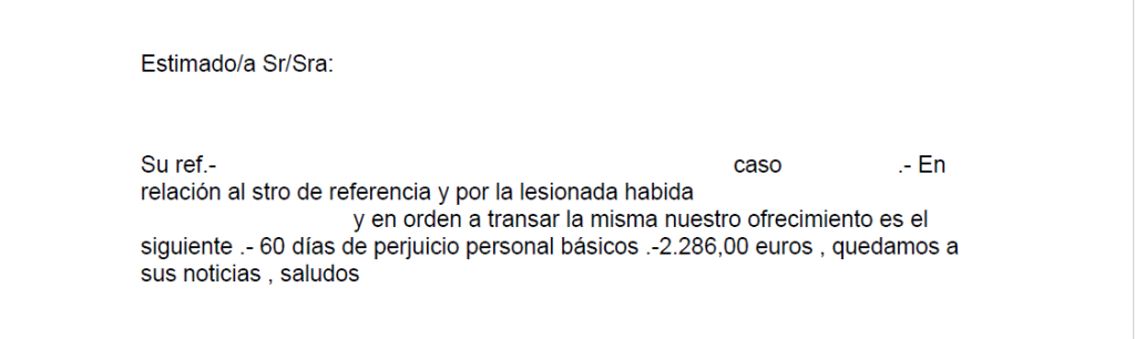 Oferta de la aseguradora por el caso gestionado por Legalcar Abogados