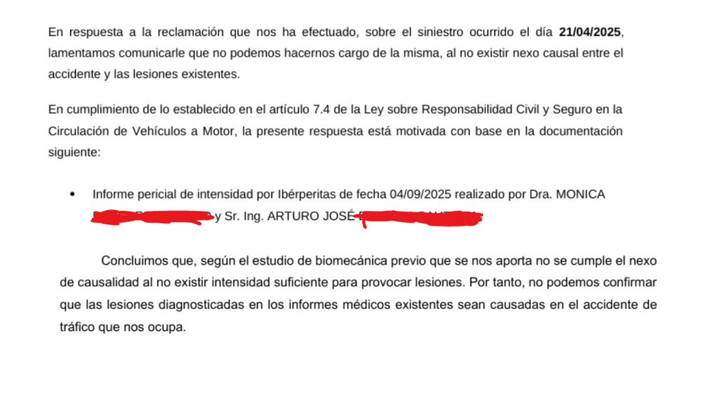 Informe pericial de intensidad de la aseguradora
