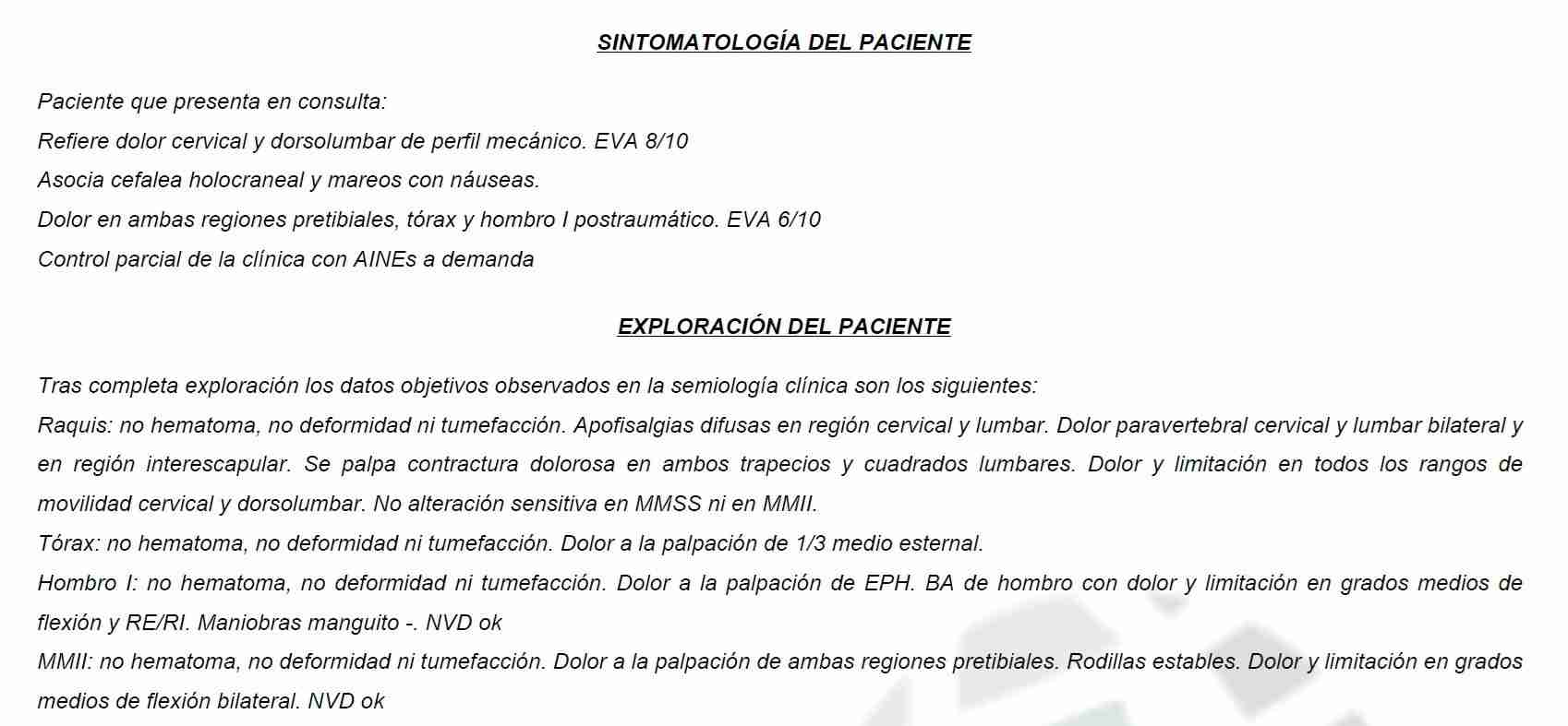 Informe médico cervicalgia postraumática caso real Legalcar
