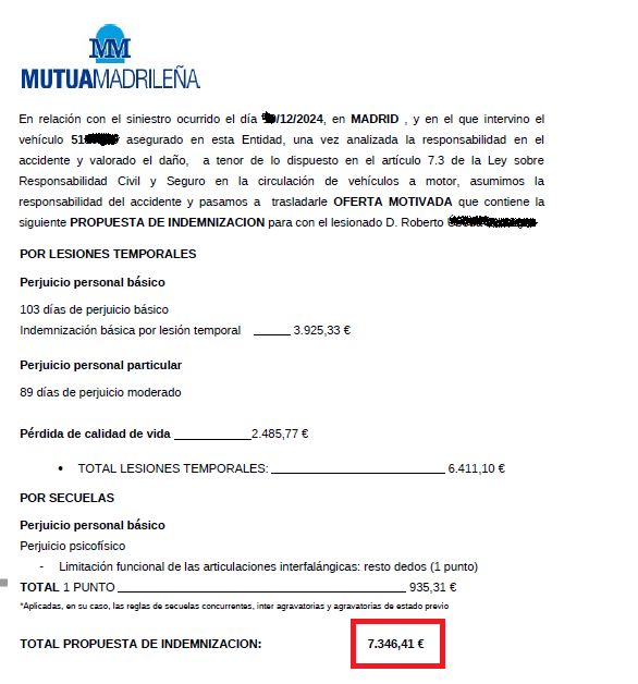indemnizacion por accidente de moto 