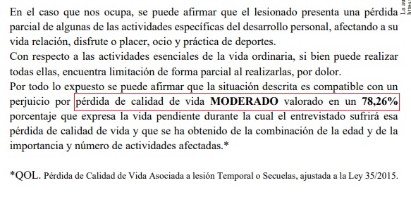 informe forense con perdida de calidad de vida en grado moderado