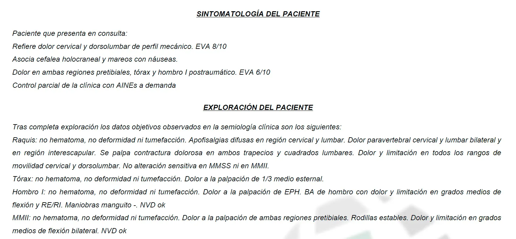 informe medico lesion cervical accidente