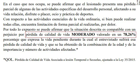 informe forense con perdida de calidad de vida en grado moderado