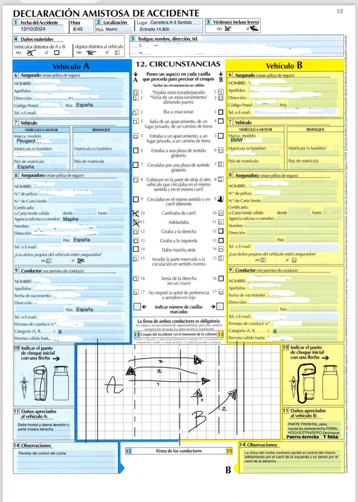 parte amistoso accidente tráfico
