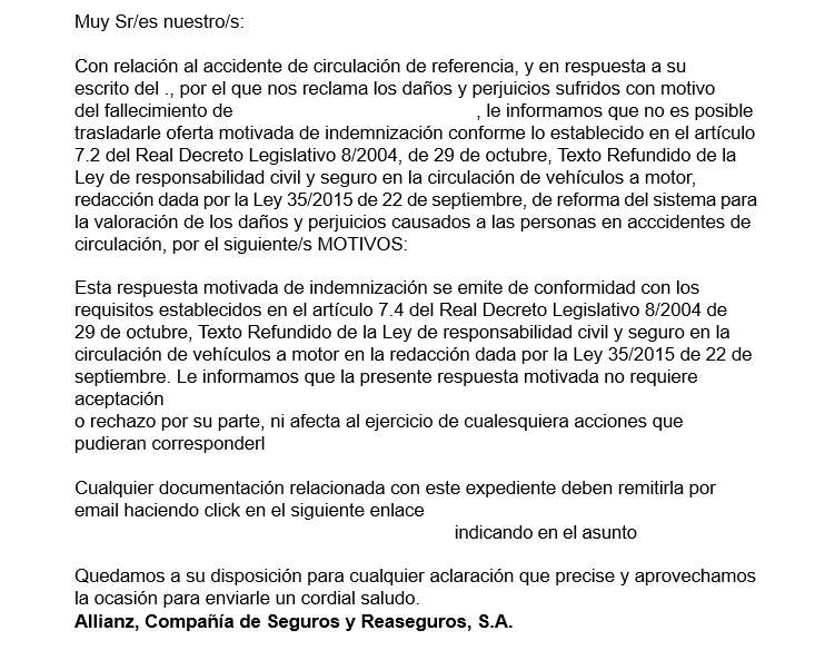 Respuesta motivada emitida por aseguradora sin justificación suficiente