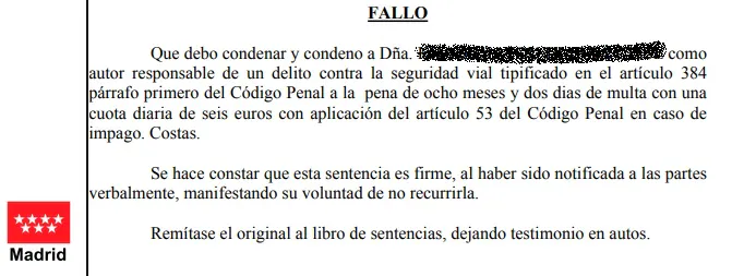 sentencia conduccion sin carnet por Legalcar Abogados